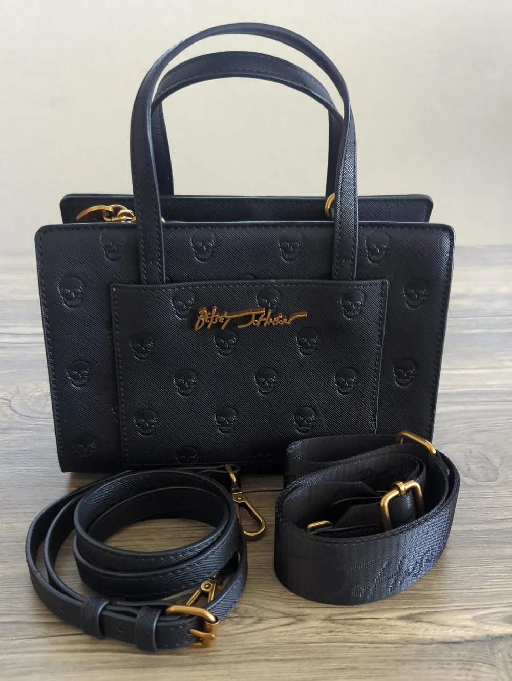 Betsey Johnson Black Embossed Skull Tote Bag - Picture 6 of 8